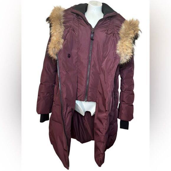 Mackage Adali Down Coat With Natural Fur Coat in Bordeaux - Picture 5 of 16